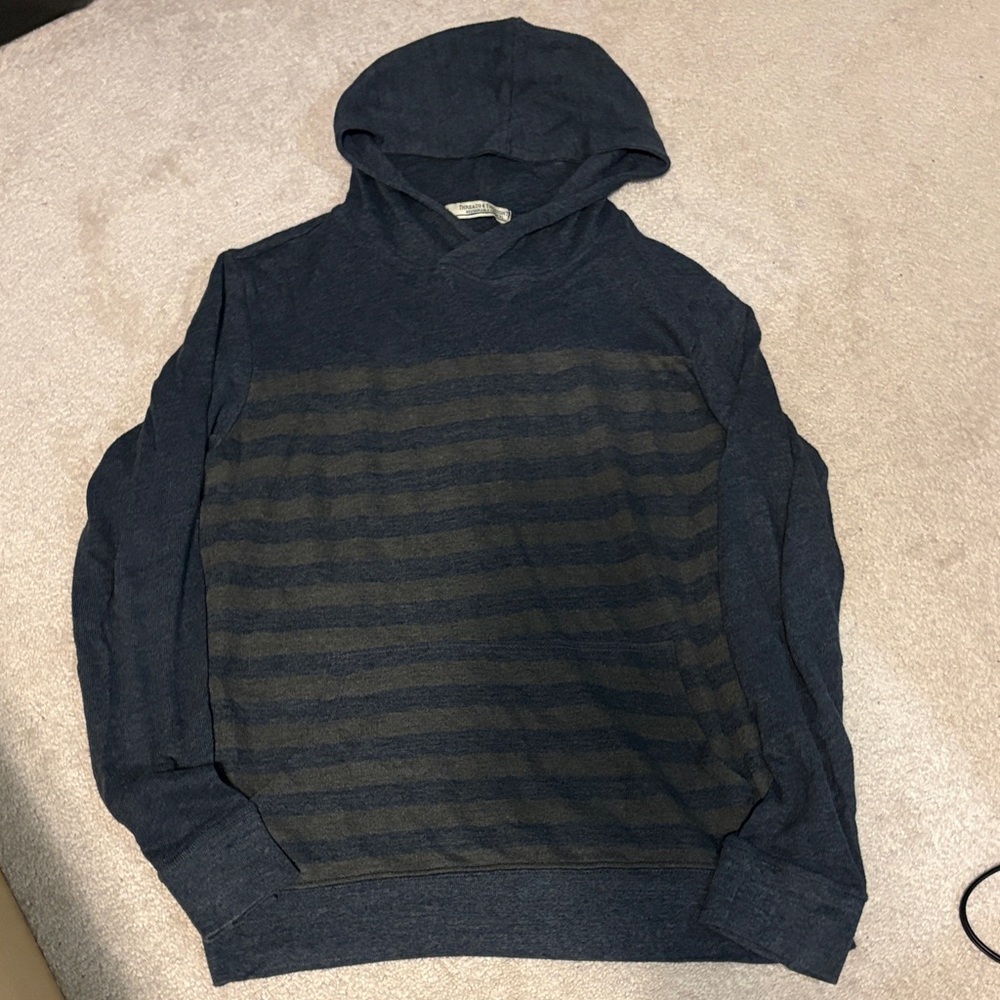 Men's Dark Blue and Black Striped Hoodie
